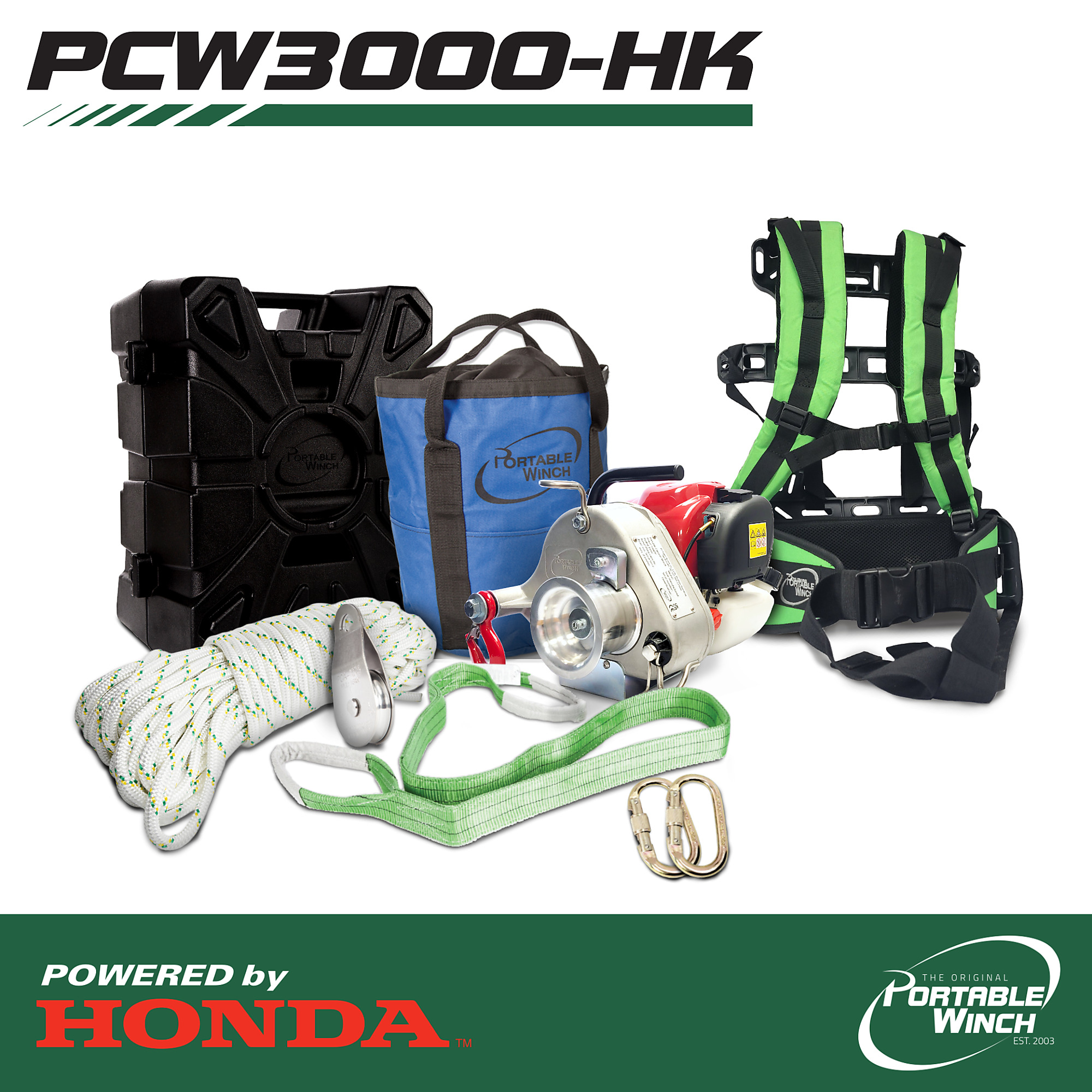 Portable Winch Gas-Powered Capstan Winch Kit, 1550-Lb. Pulling Capacity, 1.34 HP Honda GX-35 Engine, Model# PCW3000-HK